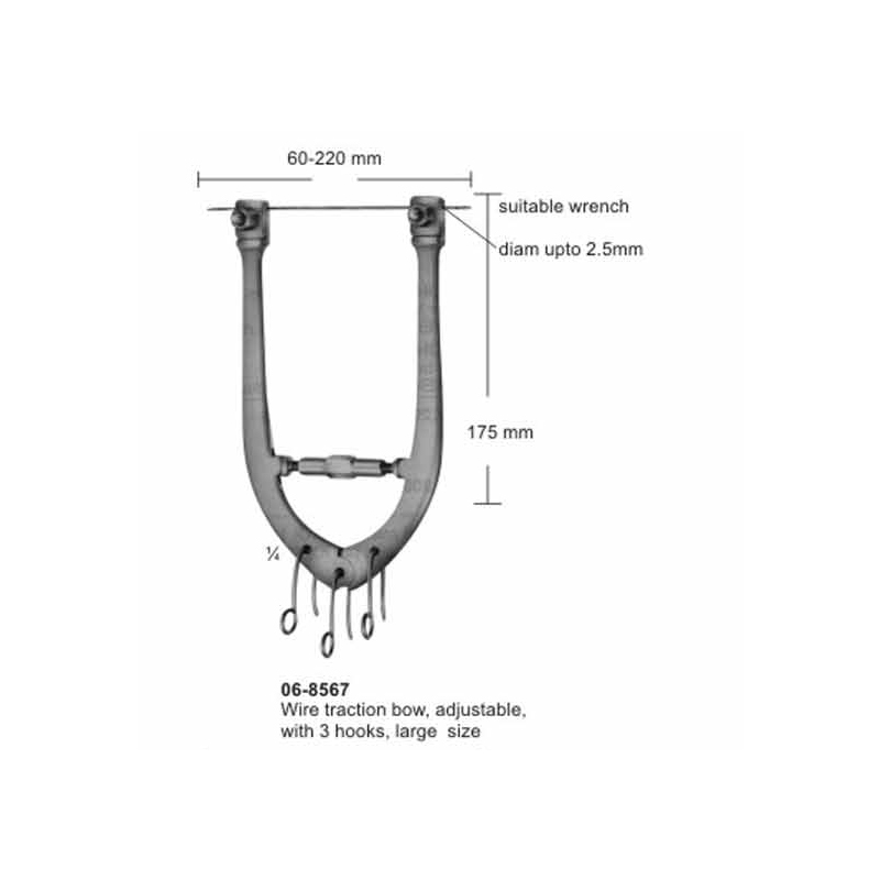 Wire Traction Bow Adjustable With 3 hooks Large Size 60-220 mm